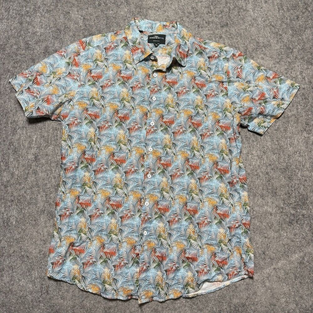 Rodd & Gunn Men XL NWOT Linen Cotton Tropical Palm Floral Resort Camp Shirt SS